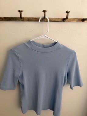 Anthropologie Sky Blue Ribbed Mock Neck Top